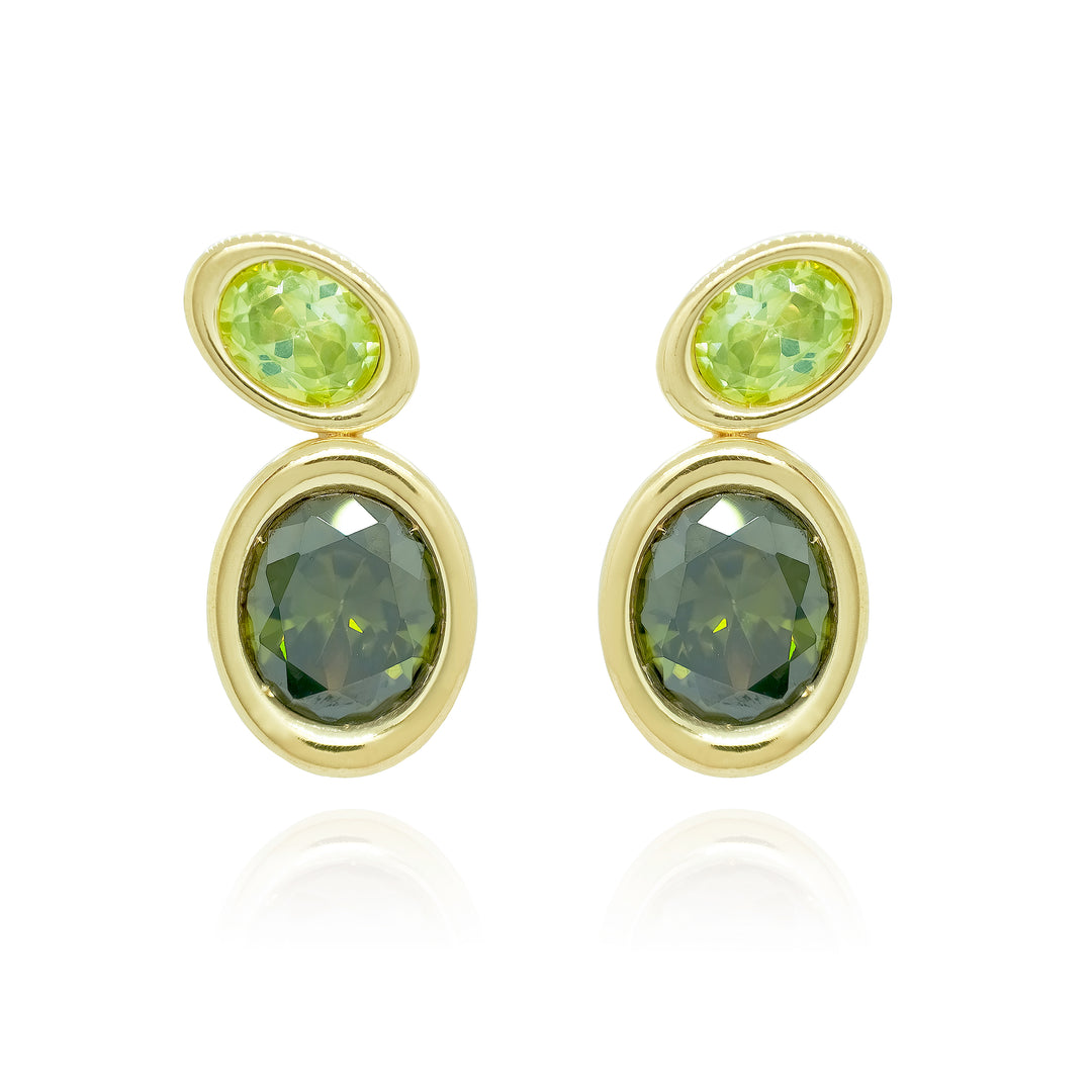 Green Two Stone Oval Bud Earrings