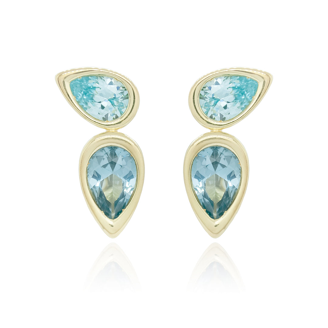 Blue Two Stone Pear Bud Earrings