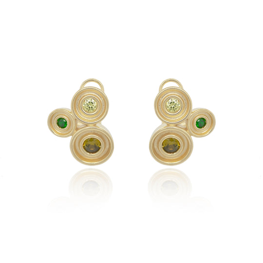 Green Three Stone Flora Earrings