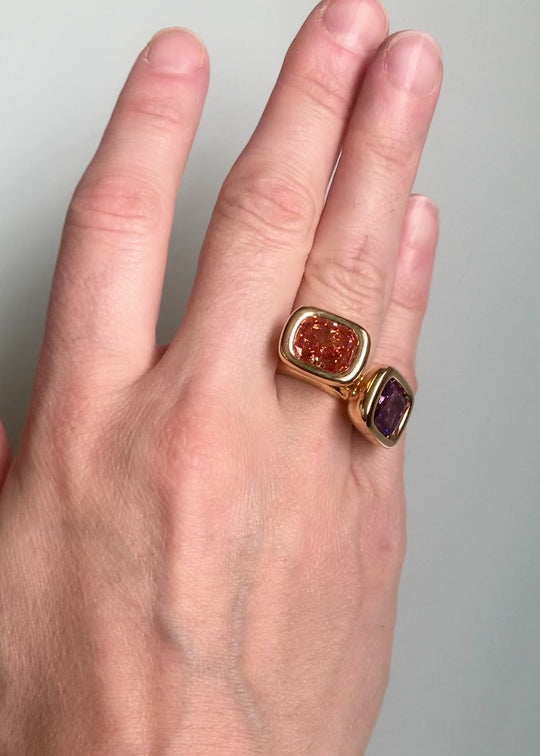 Hessonite Garnet Square Bud Ring