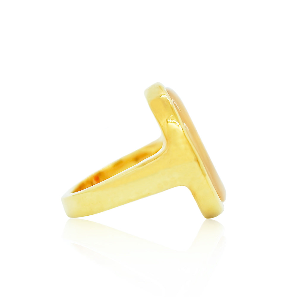 Gold round cocktail ring with hand carved carnelian and hessonite garnet from Atelier ORMAN