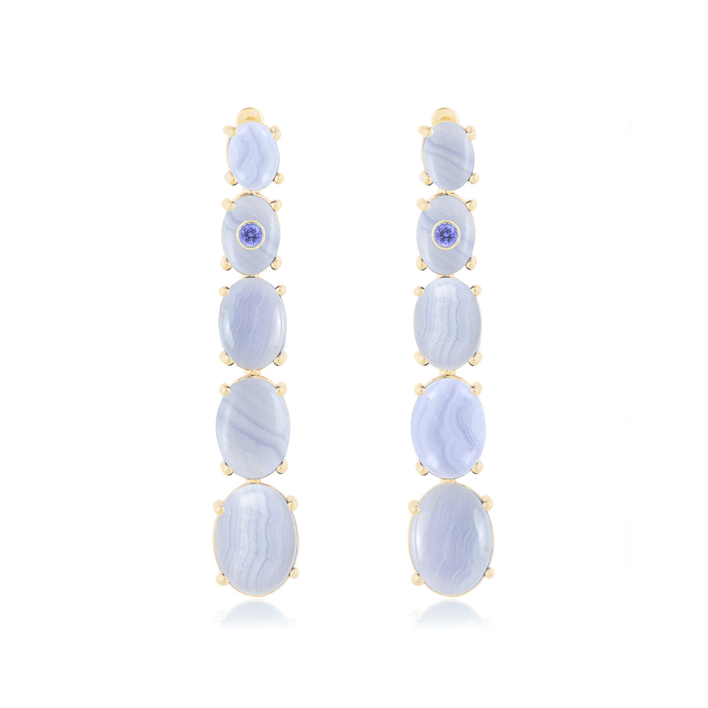 fine jewelry earrings in gold with blue lace agate agate and amethyst gemstones from Atelier ORMAN