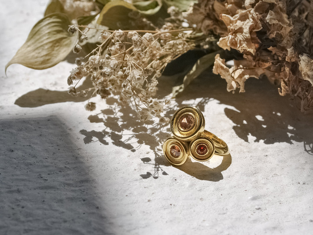 Pink Three Stone Flora Ring