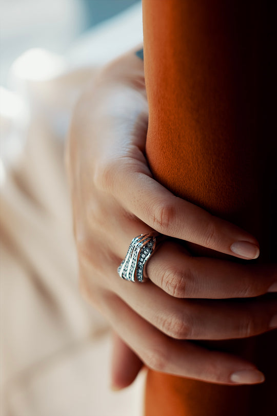 Wave Break White Diamond Ring