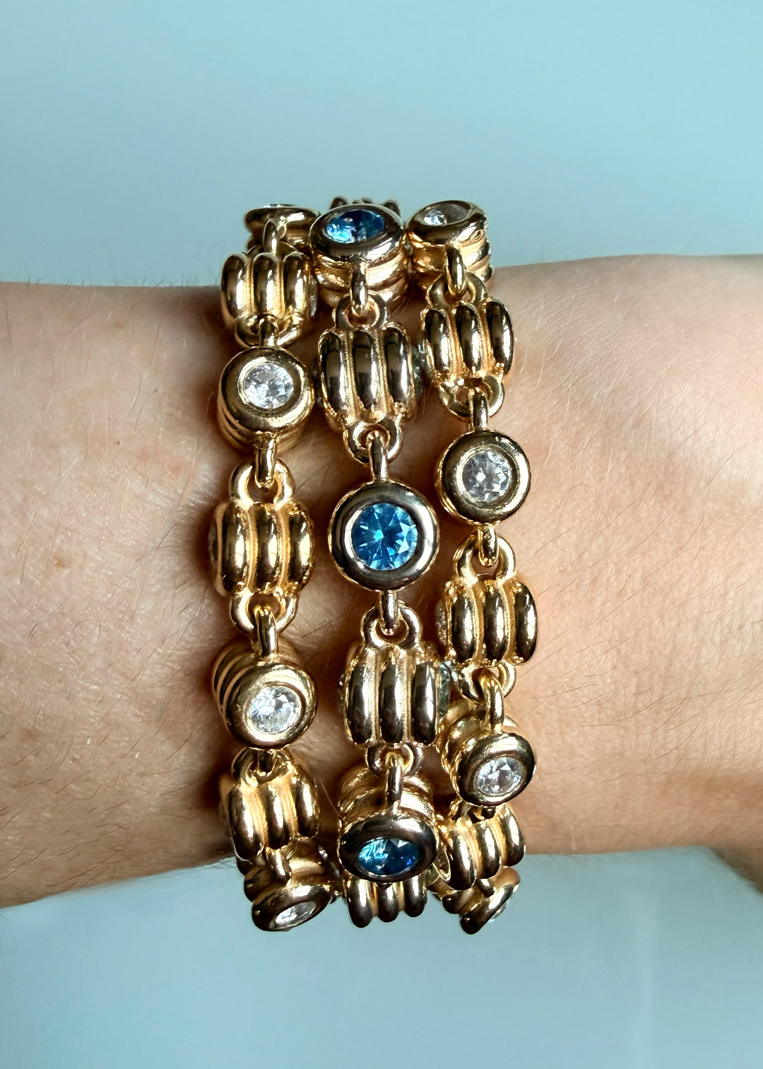 Anchor Sapphire & Topaz Wide Link Bracelet