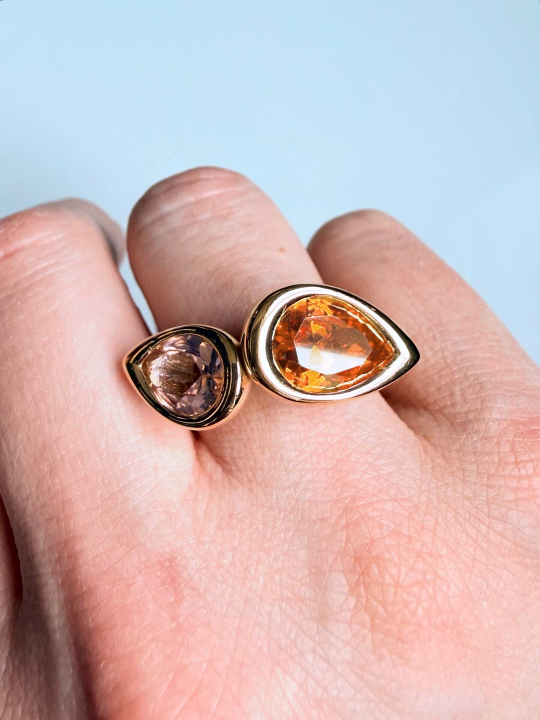 Pink Two Stone Pear Bud Ring