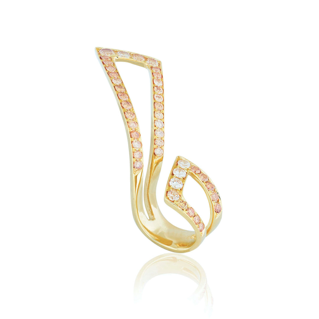 Gold cocktail ring with white and champagne diamonds from Atelier ORMAN