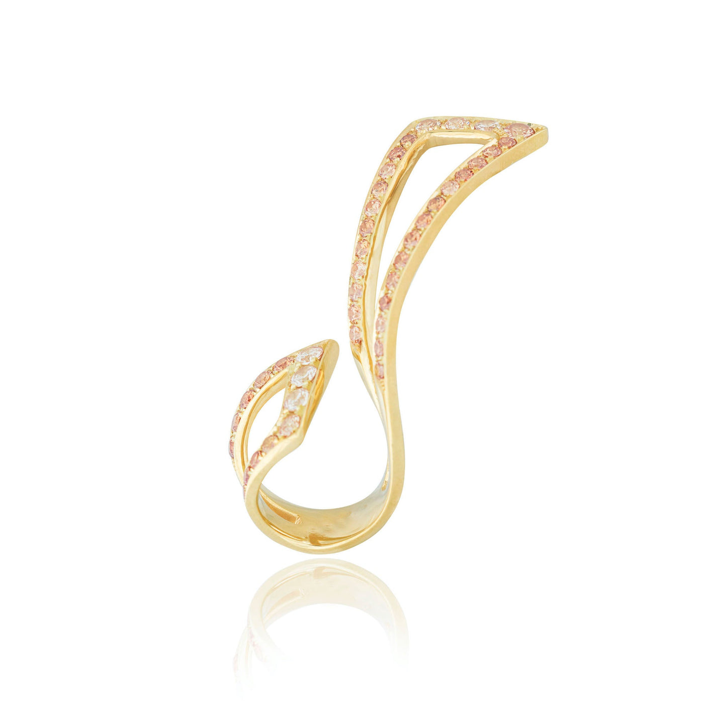 Gold cocktail ring with white and champagne diamonds from Atelier ORMAN