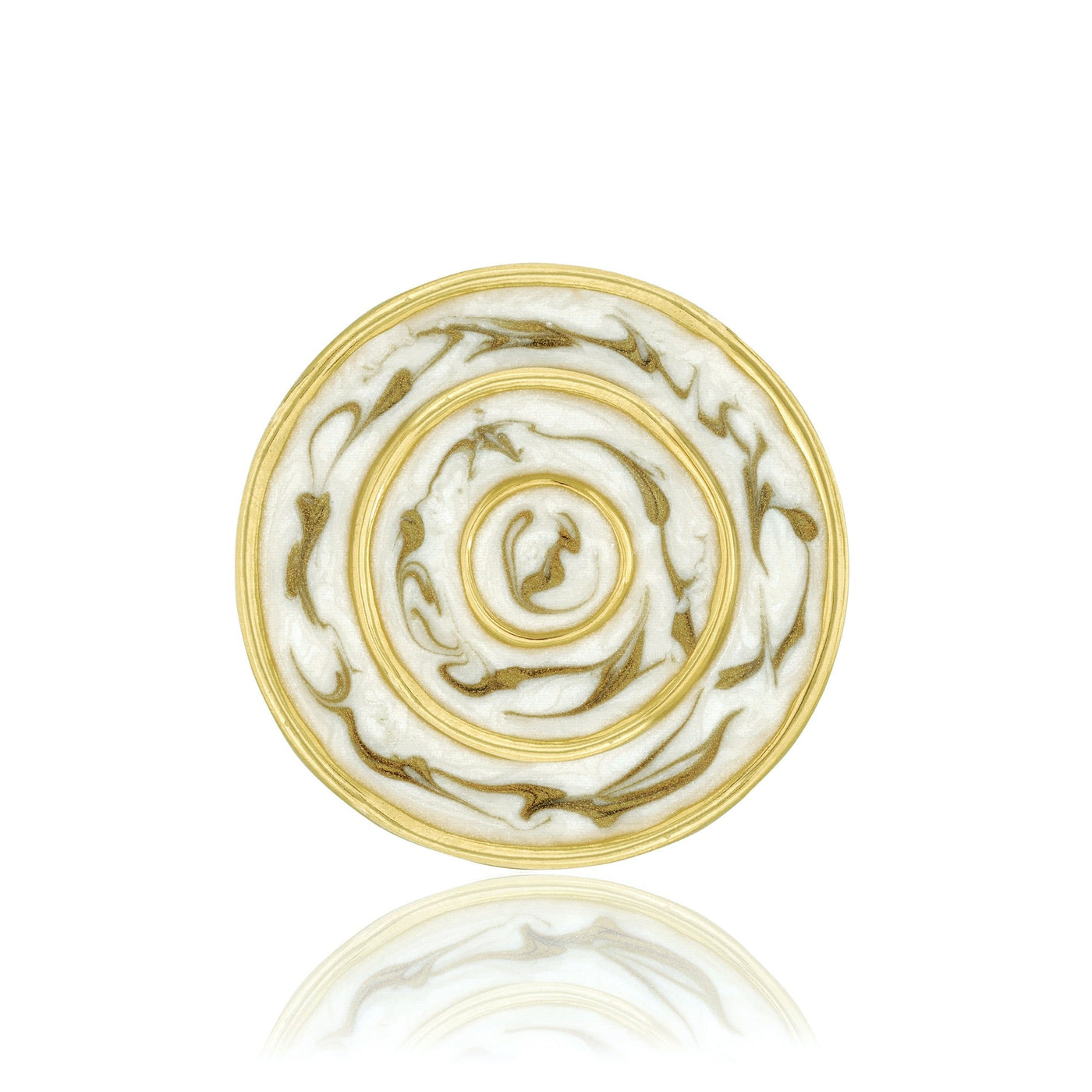 Gold round cocktail ring with unique white marbled enamel work from Atelier ORMAN