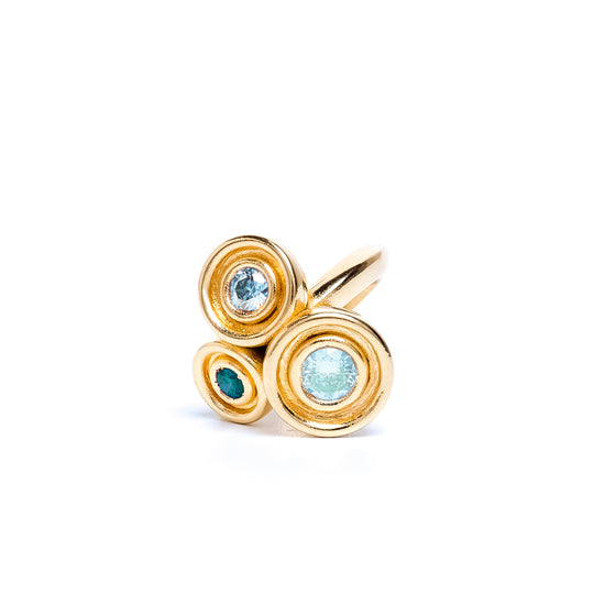 Blue Three Stone Flora Ring