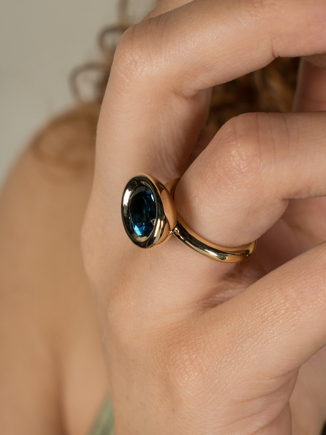 Blue Topaz Oval Bud Ring