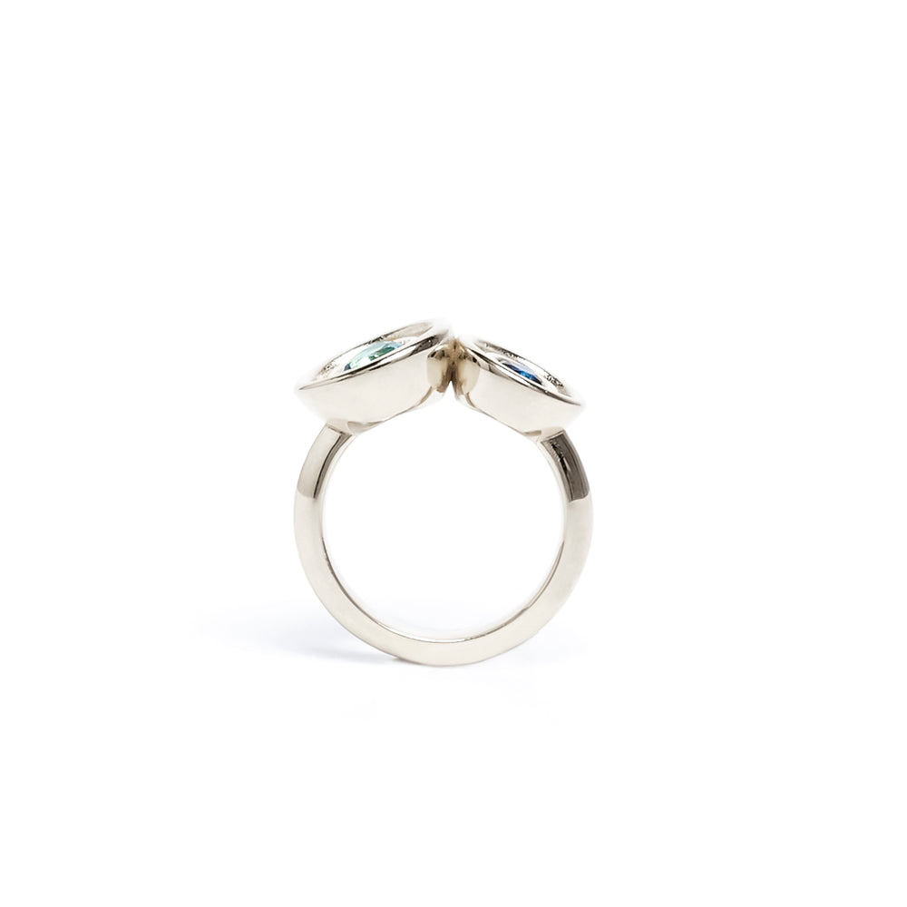 Blue Two Stone Flora Ring