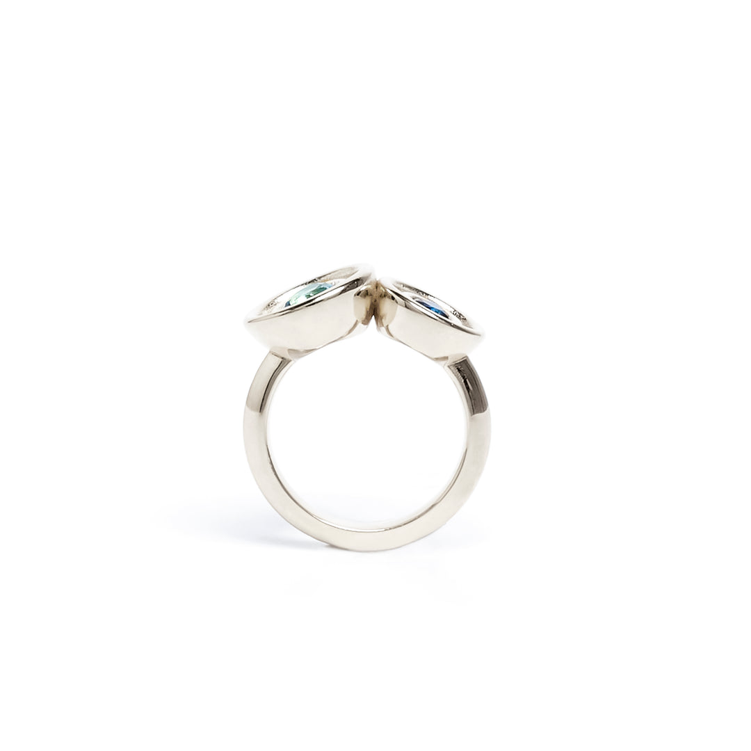 Blue Two Stone Flora Ring