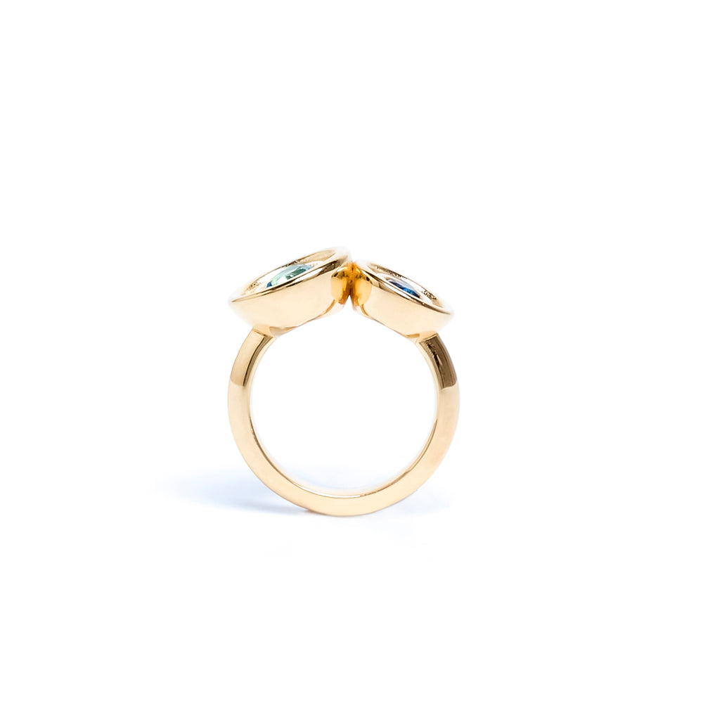 Green Two Stone Flora Ring
