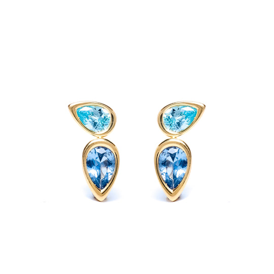 Blue Two Stone Pear Bud Earrings