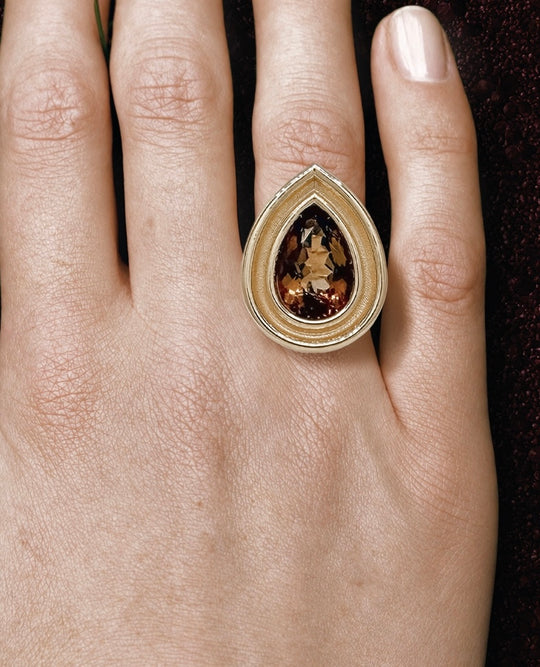 Brown Topaz Pear Flora Ring