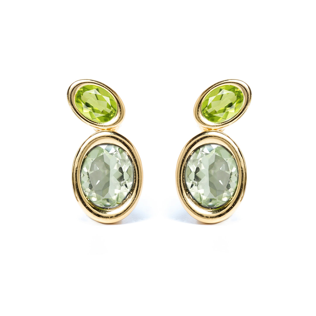 Green Two Stone Oval Bud Earrings