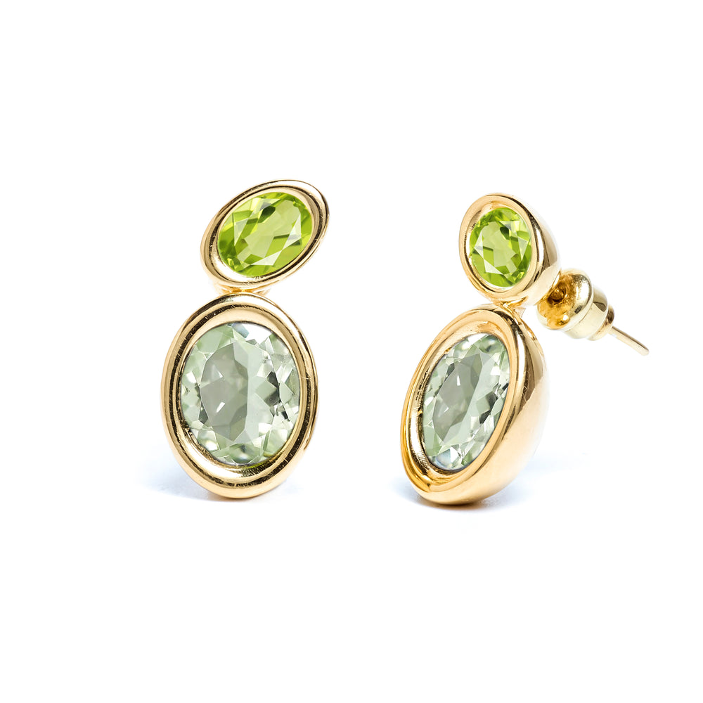 Green Two Stone Oval Bud Earrings
