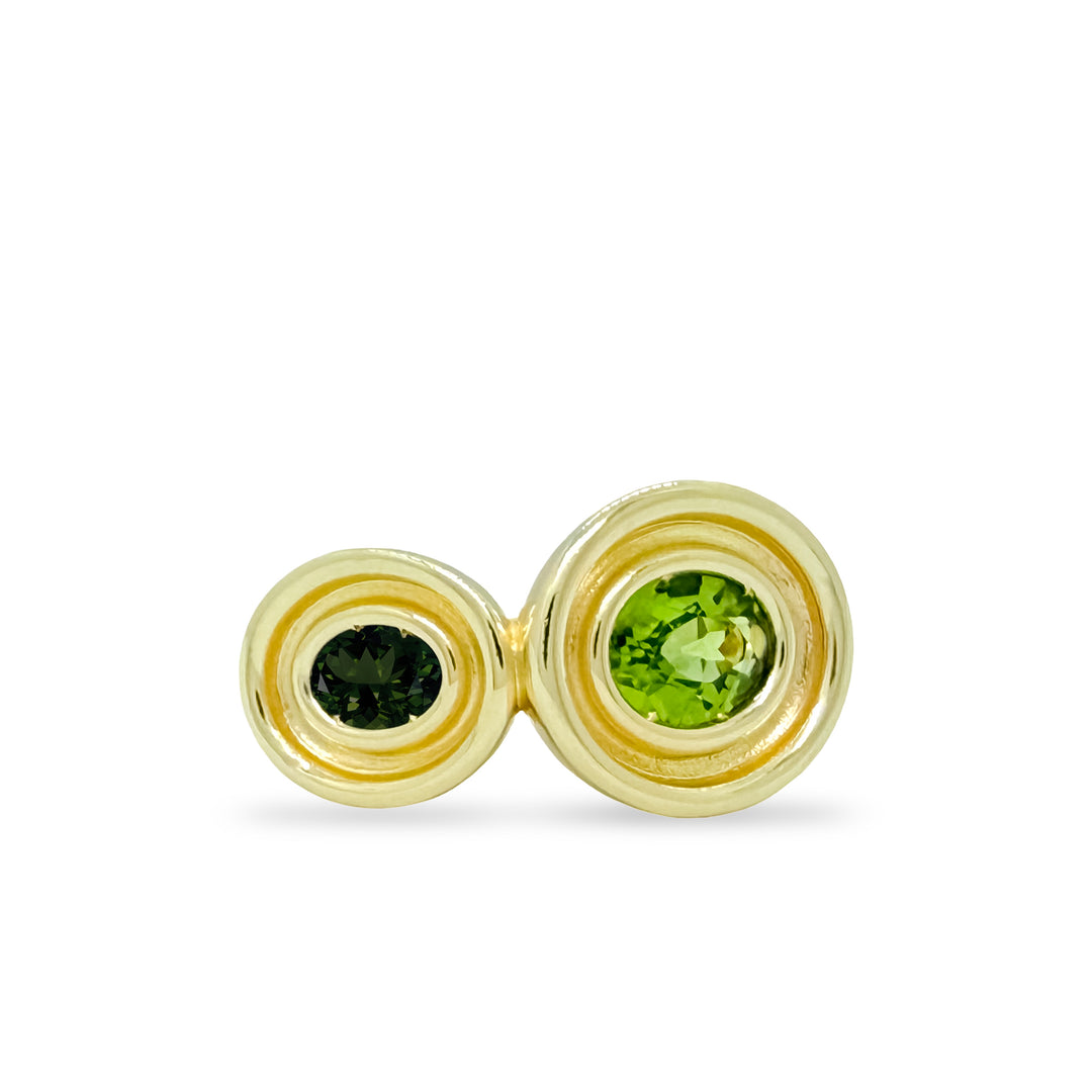 Tourmaline & Peridot Two Stone Oval Flora Ring