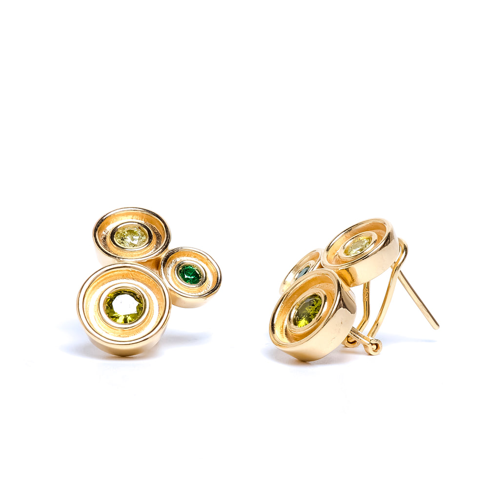 Green Three Stone Flora Earrings
