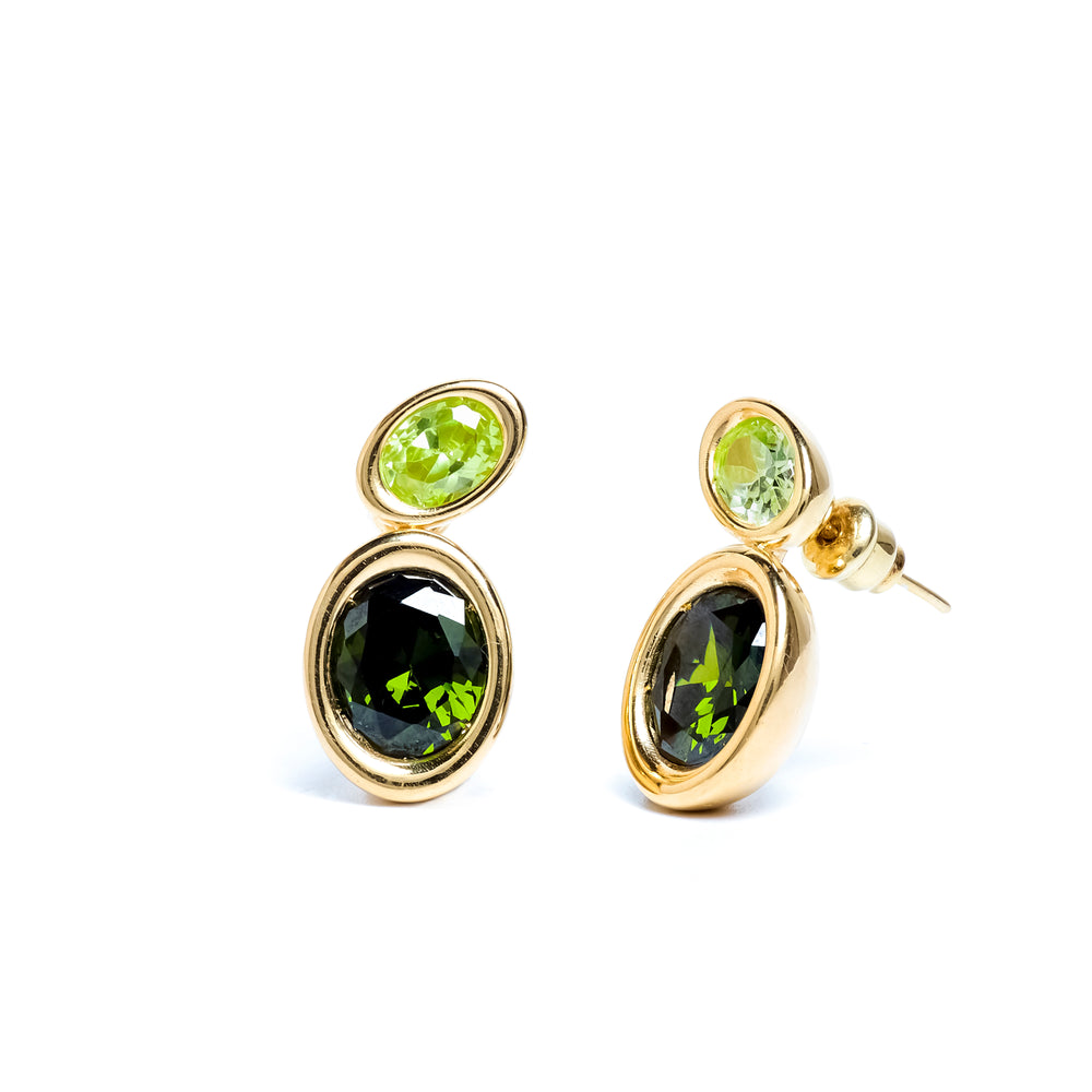 Green Two Stone Oval Bud Earrings
