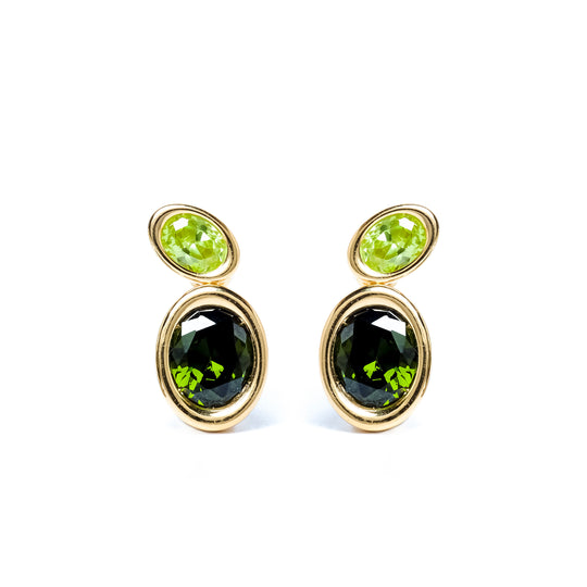 Green Two Stone Oval Bud Earrings
