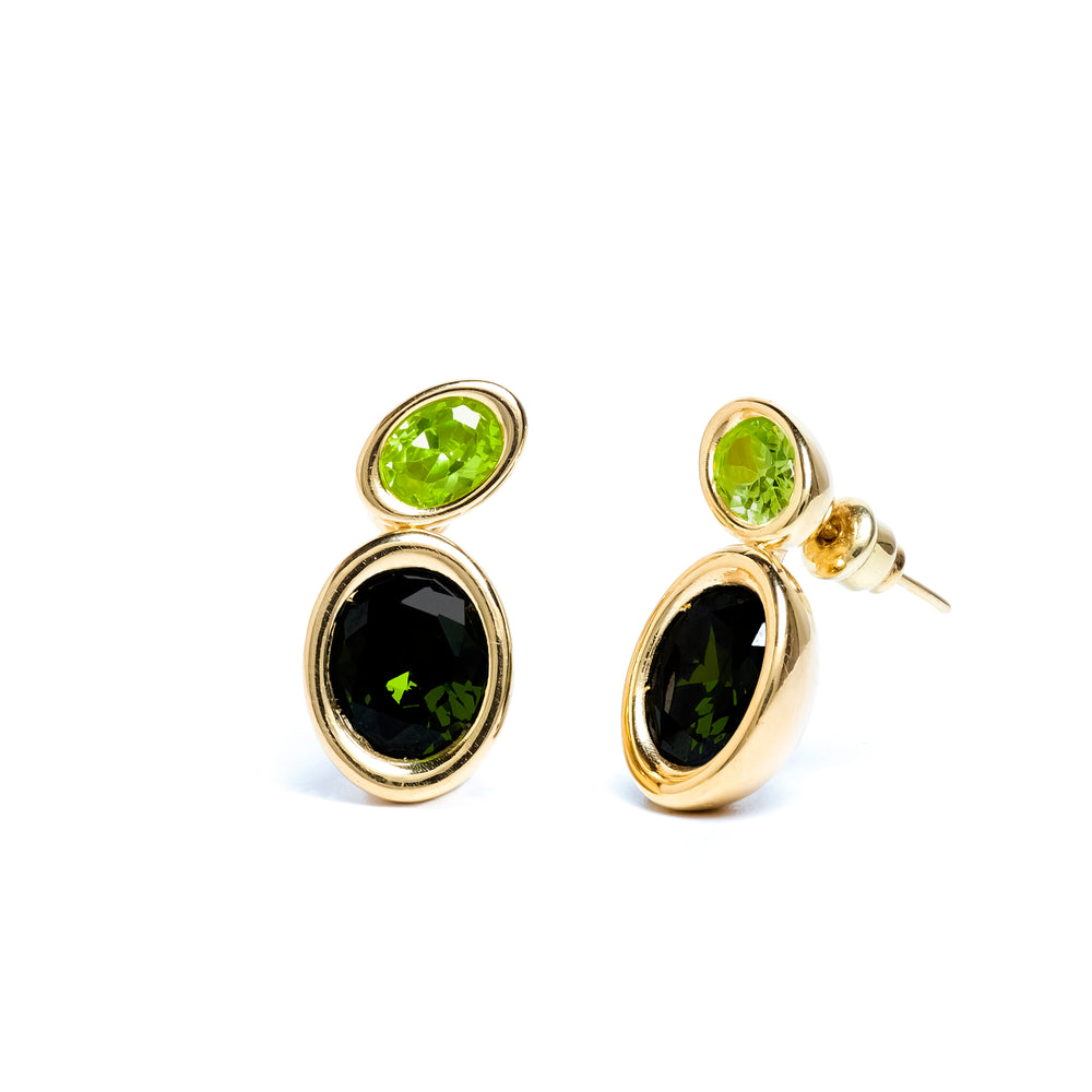 Green Two Stone Oval Bud Earrings
