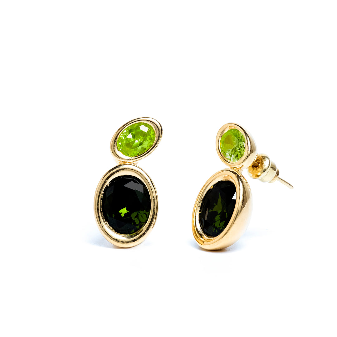 Green Two Stone Oval Bud Earrings
