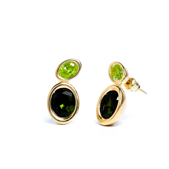 Green Two Stone Oval Bud Earrings