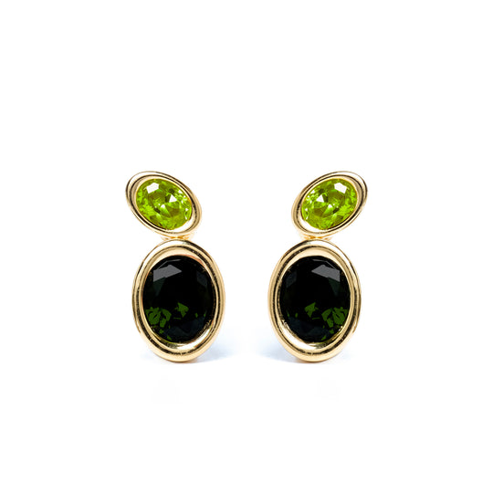 Green Two Stone Oval Bud Earrings
