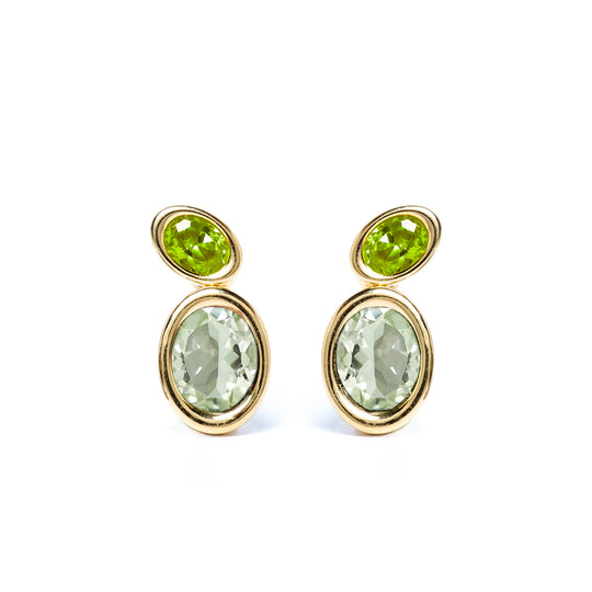Green Two Stone Oval Bud Earrings