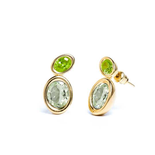 Green Two Stone Oval Bud Earrings