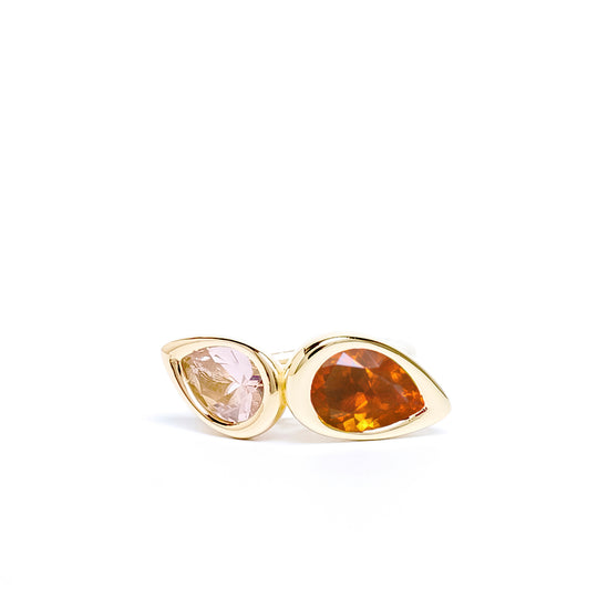 Pink Two Stone Pear Bud Ring