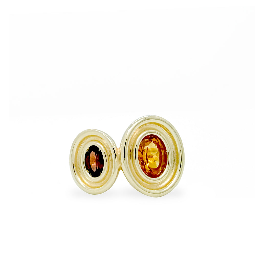 Garnet & Citrine Two Stone Oval Flora Ring