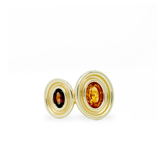 Garnet & Citrine Two Stone Oval Flora Ring