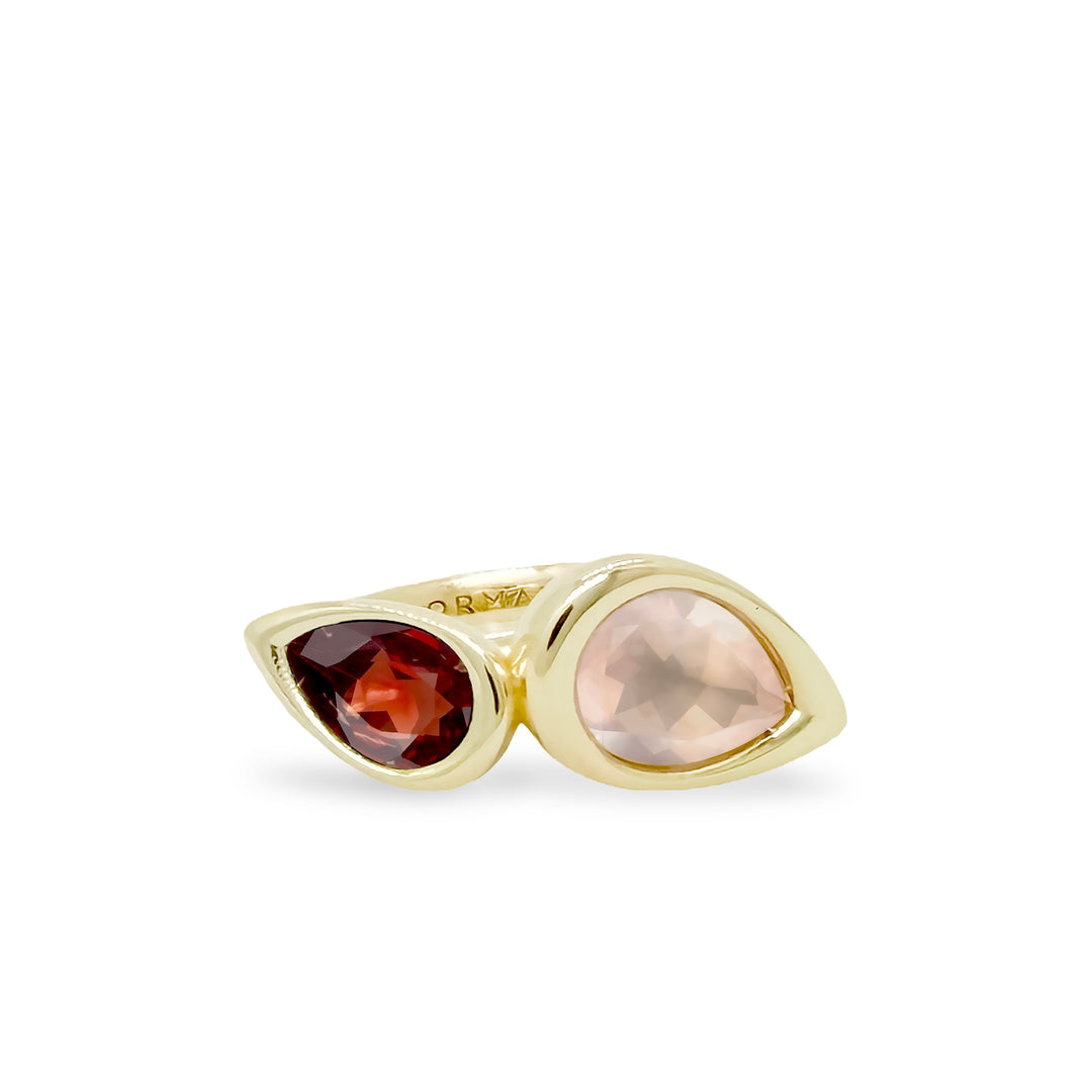 Garnet & Rose Quartz Two Stone Pear Bud Ring