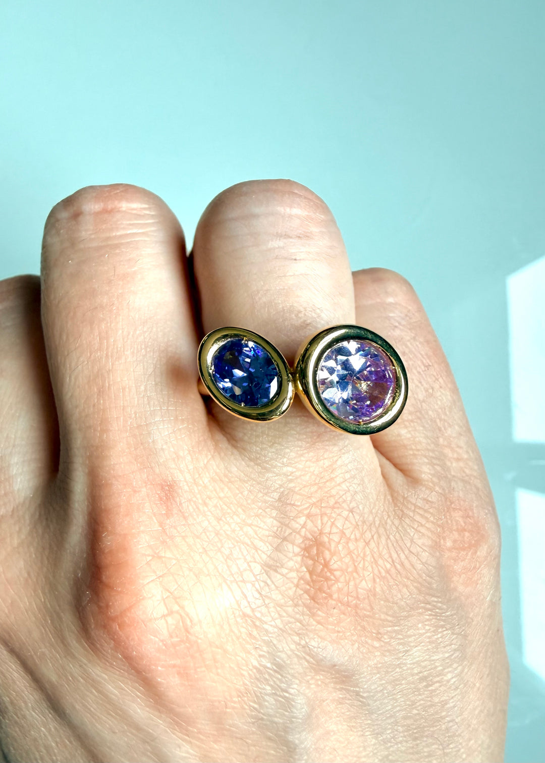 Violet Two Stone Oval Bud Ring