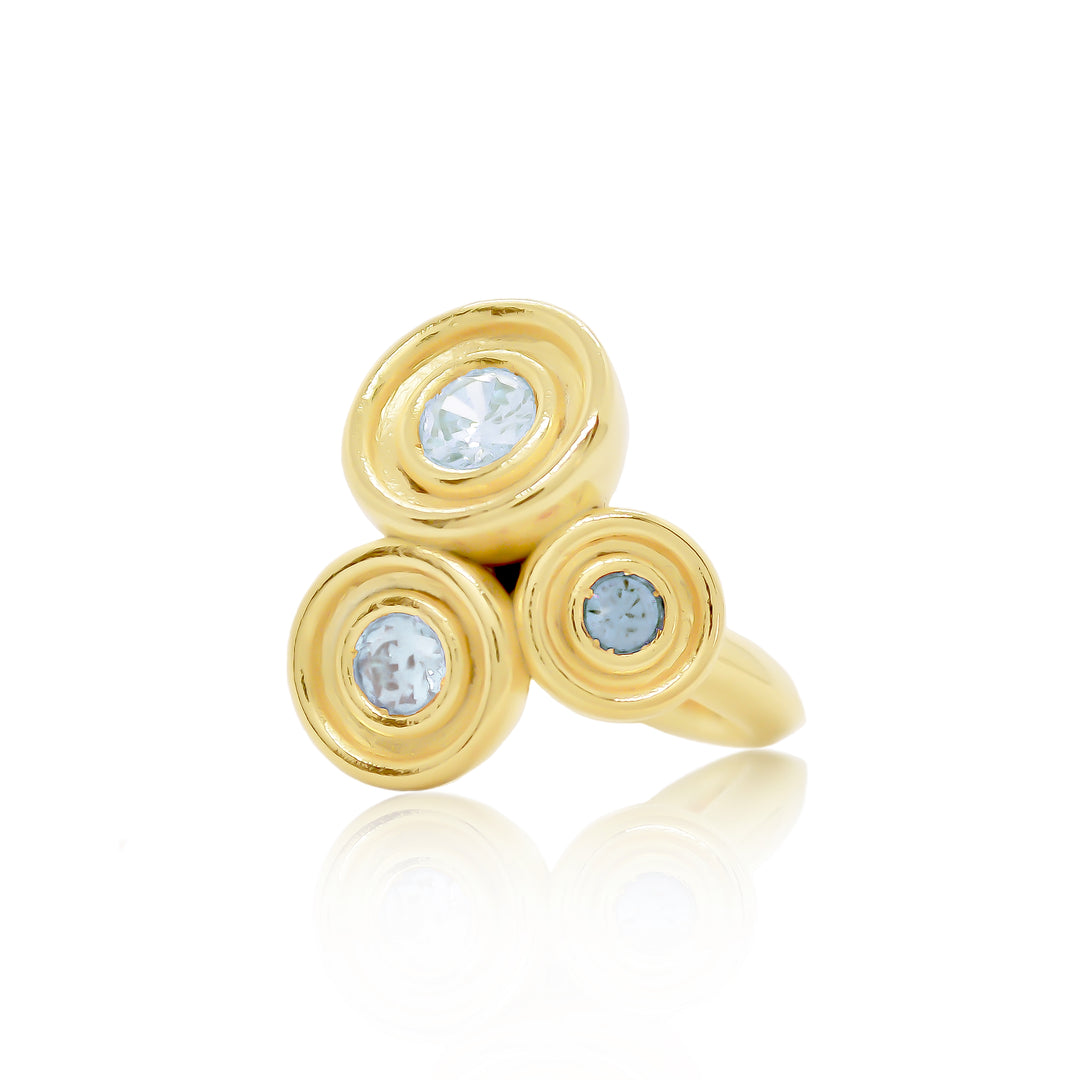 Blue Three Stone Flora Ring