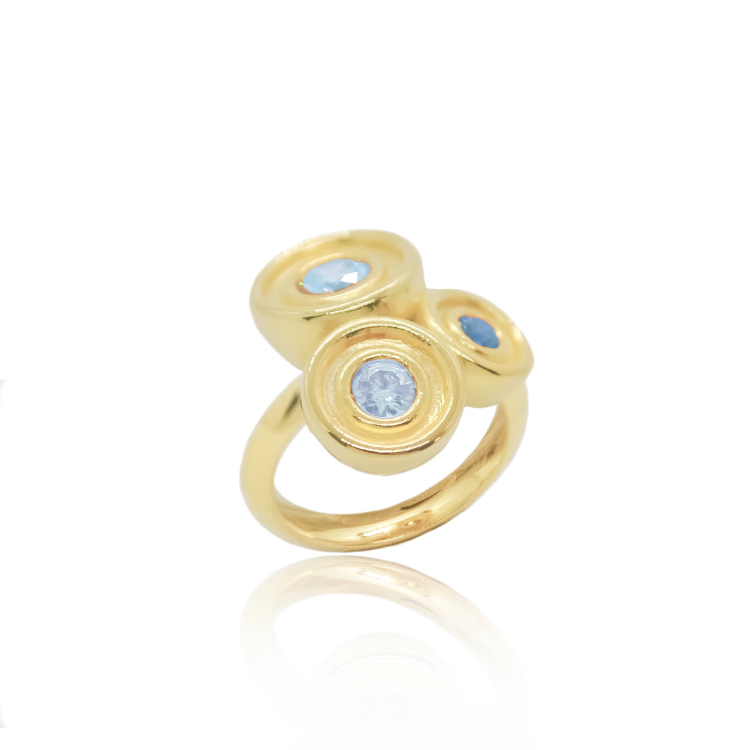 Blue Three Stone Flora Ring