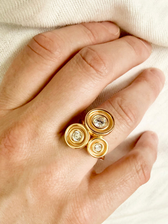 Diamond Three Stone Flora Ring