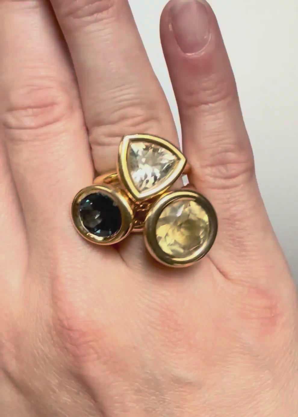 Green Quartz Trillion Bud Ring