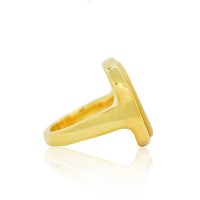 Gold round cocktail ring with hand carved yellow jasper and citrine from Atelier ORMAN