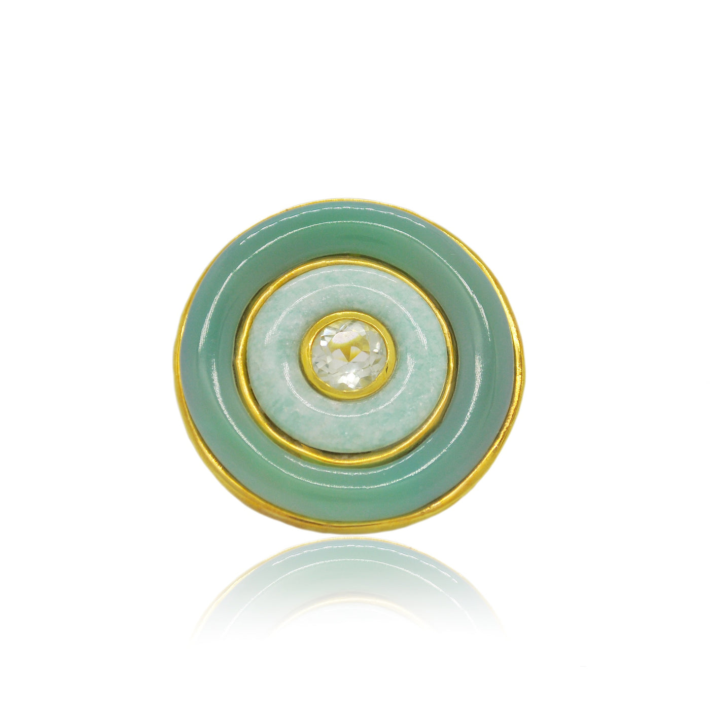 Gold round cocktail ring with hand carved green agate, amazonite and prasiolite from Atelier ORMAN