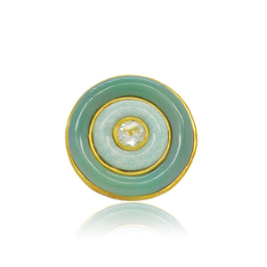 Gold round cocktail ring with hand carved green agate, amazonite and prasiolite from Atelier ORMAN