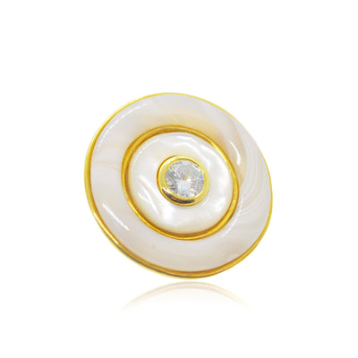 Gold round cocktail ring with hand carved white agate, mother of pearl and white topaz from Atelier ORMAN