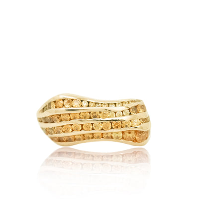 Gold sculptural cocktail ring with champagne diamonds from Atelier ORMAN