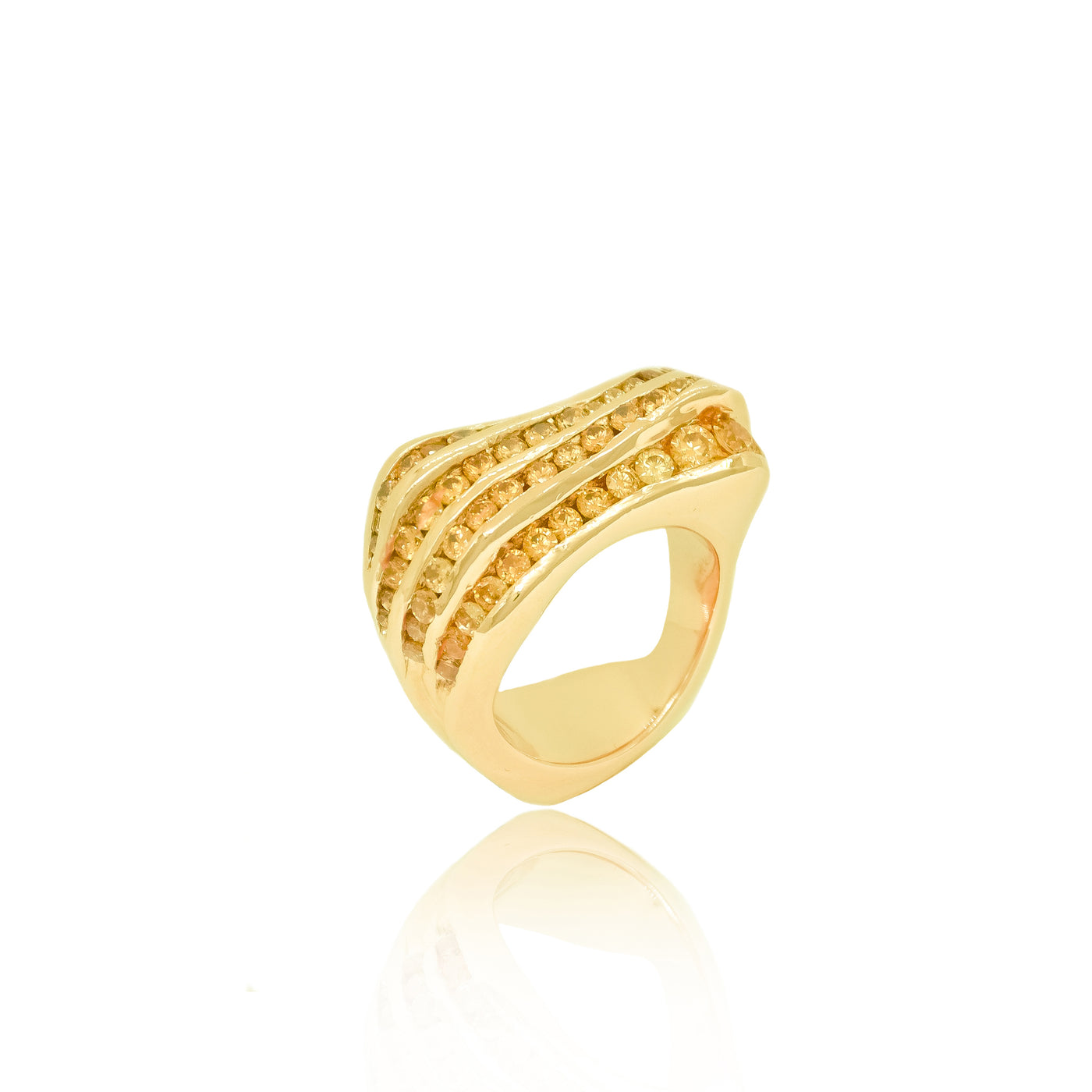 Gold sculptural cocktail ring with champagne diamonds from Atelier ORMAN