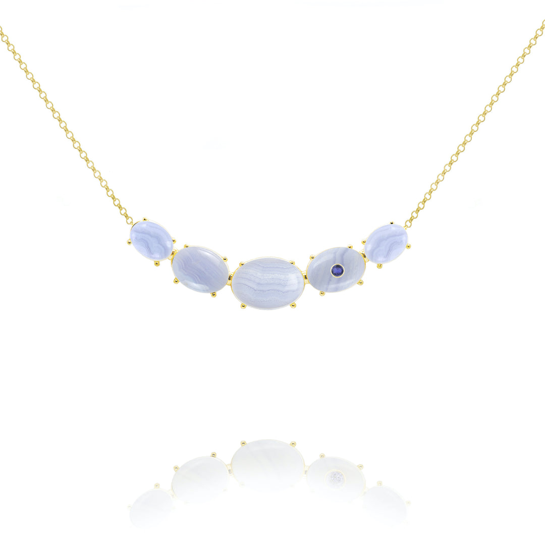 fine jewelry necklace in gold with blue lace agate agate and amethyst gemstones from Atelier ORMAN