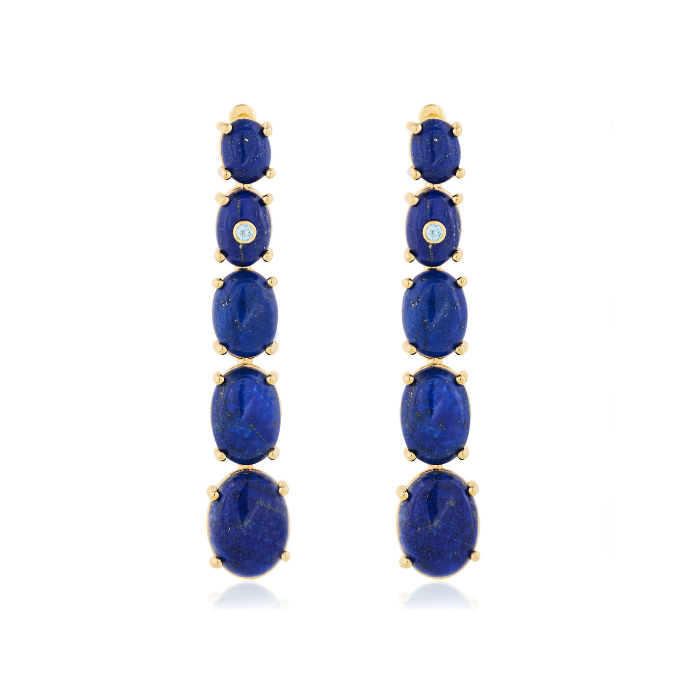 fine jewelry earrings in gold with blue lapis lazuli and blue aquamarine gemstones from Atelier ORMAN