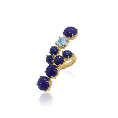 fine jewelry ring in gold with blue lapis lazuli and blue aquamarine gemstones from Atelier ORMAN